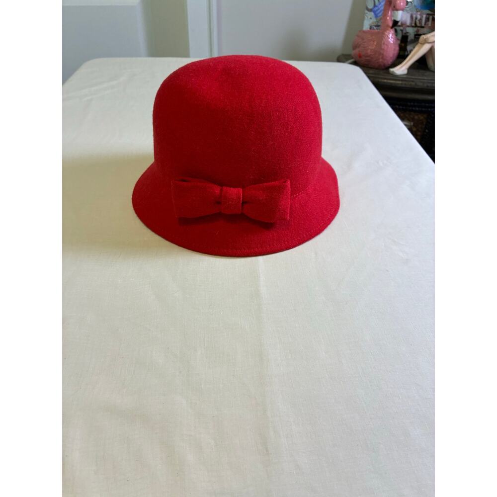 Wool Cloche fancy party Hat Janie and Jack Red youth 4–5 Bow Holiday Dress Hat
